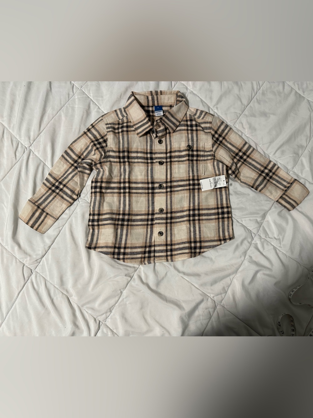 Old Navy Beige and Brown Plaid Button-Front Kids Shirt